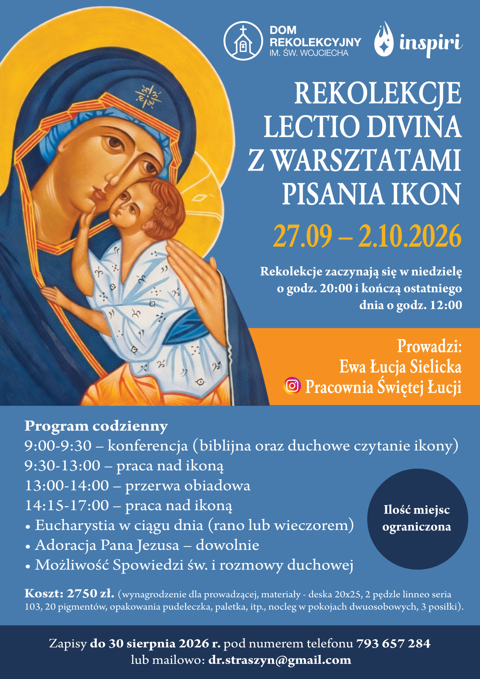 REKOLEKCJE LECTIO DIVINA Z WARSZTATAMI PISANIA IKON 27.09-2.10.2026